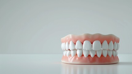 Fototapeta premium Dental model with realistic teeth and gums on a light background. Educational and medical tool for dental studies and oral care design. Generative AI