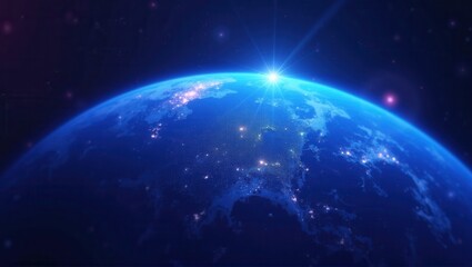 Obraz premium Glowing city lights on a night map of North America from space, highlighting urbanization. Generative, AI.