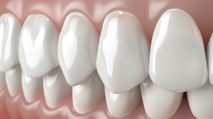 Close-up 3D render of human teeth and gums showing detailed alignment and enamel structure. Educational tool for dental studies, orthodontics, and oral health training. Generative AI