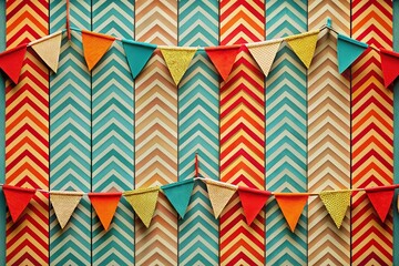 Obraz premium Aerial View of a Retro Zigzag Lines Striped Geometric Banner Design Background with Vibrant Colors and Bold Patterns, Perfect for Creative Projects and Graphic Design Inspiration