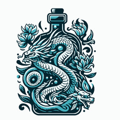 Fototapeta premium Sea dragon snake svg, dragon snake on Bottle svg, dragon snake svg file, Flower dragon snake svg v8