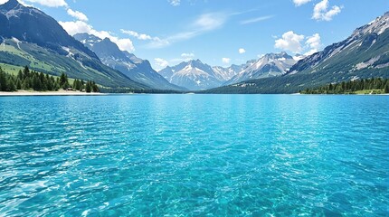 A lake with large crystal clear areas and gentle ripples on its surface, serene, calmness, natural, crystal clear