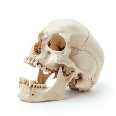 side of skull model in open the mouth pose isolated on white background
