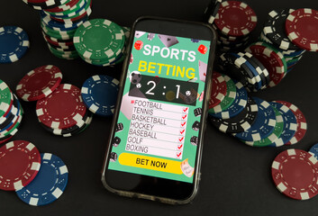 Obraz premium Gambling online casino Internet betting concept green screen. smartphone with poker chips, dice. Jackpot, casino chips.