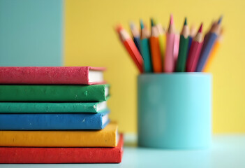 Fototapeta premium Colorful Books and Pencils Ready for Learning