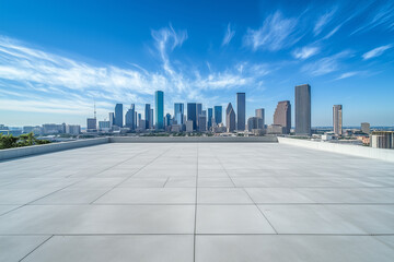 Obraz premium Empty Rooftop with City Skyline and Clear Blue Sky