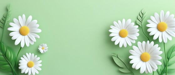3D white daisies on a green background