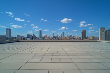 Obraz premium Empty Rooftop with City Skyline and Clear Blue Sky