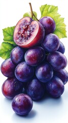 Close-up of a cluster of purple grapes with a fig slice, showcasing vibrant colors and intricate details in a fine art style.