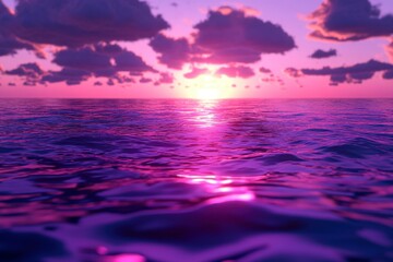 Obraz premium Purple Sunset Over the Ocean