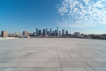 Obraz premium Empty Rooftop with City Skyline and Clear Blue Sky