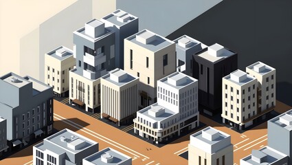 Stylized Isometric Cityscape: A Modern Architectural Vector Design
