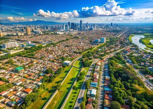 Aerial View of Manila and Cavite Province: A Stunning Landscape of Urban Development and Natural Beauty in the Philippines Captured with Perfect Rule of Thirds Composition