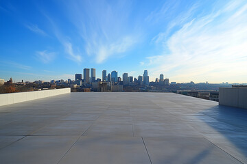 Obraz premium Empty Rooftop with City Skyline and Clear Blue Sky