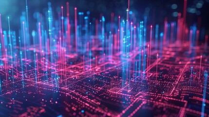Fototapeta premium Smart city and abstract line and dot connect with gradient line design , big data connection technology concept. 3d render