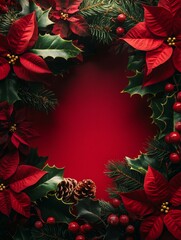 This vibrant holiday wreath, adorned with red poinsettias, festive berries, and lush greenery, is perfect for winter decorations, adding cheer to your home and joyful celebrations