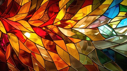 Colorful leaves Stained glass window background