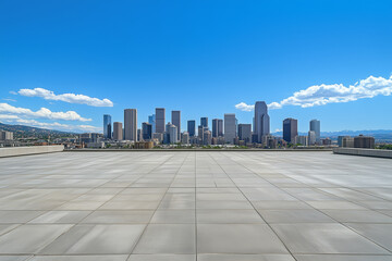 Obraz premium Empty Rooftop with City Skyline and Clear Blue Sky