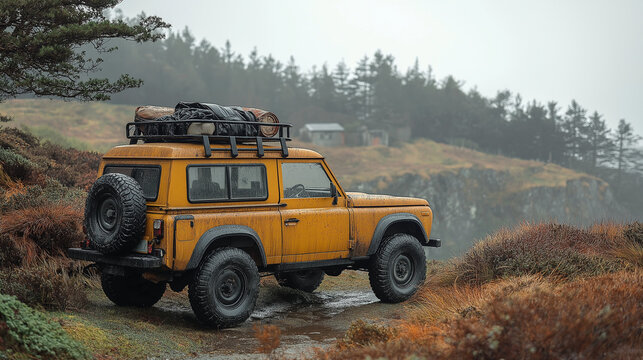 off road vehicle in cliffside village