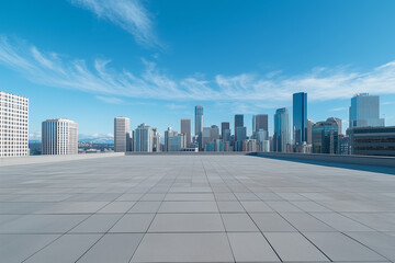 Obraz premium Empty Rooftop with City Skyline and Clear Blue Sky