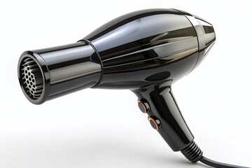 Black Plastic Hair Dryer Isolated on Transparent Background with Tilt-Shift Photography Effect for Professional and Creative Usage in Hair Care and Styling Projects