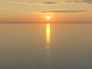 Naklejka premium Golden Sunset Over the Calm Ocean