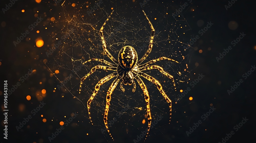 Canvas Prints minimalist dark background with a golden spider crafting its web of precision