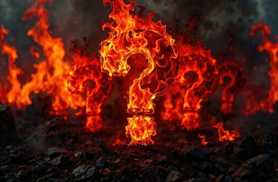 a burning question mark on a black background