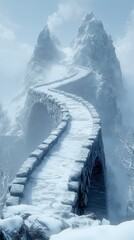 Obraz premium A Majestic Snow-Covered Mountain Bridge, A Winter Wonderland