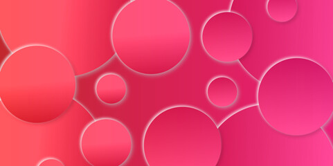 Abstract pattern of red spheres. 3d rendering red photo of background. Gradient background with neomorphism circles. Circular  frame banner. Realistic paper surface. Vector illustration. 