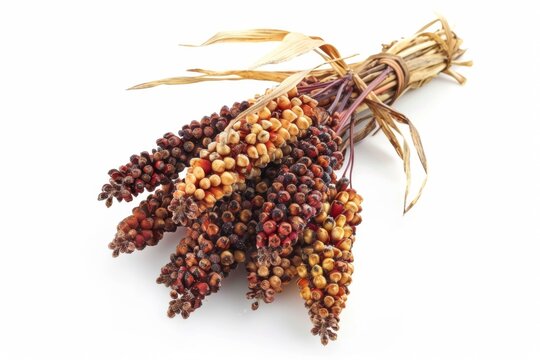Sorghum bicolor, commonly called sorghum and also known as great millet, durra, jowari, jowar or milo. Isolated