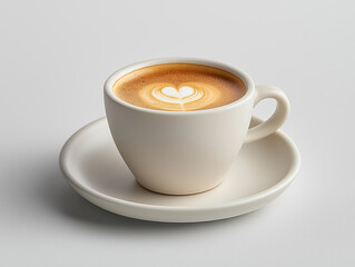 Fototapeta premium White ceramic coffee cup with latte art on grey background
