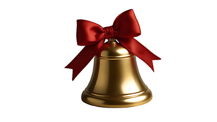 AI-Generated: Shiny Golden Bell Ornament with Red Ribbon