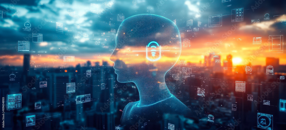 Poster artificial intelligence integration in urban environments with digital security elements