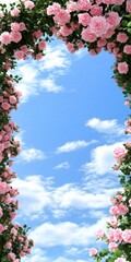 Pink Roses Arch Against a Cloud Sky