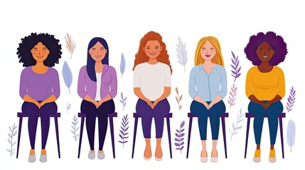 Obraz premium Diverse group of women sitting together with cheerful expressions