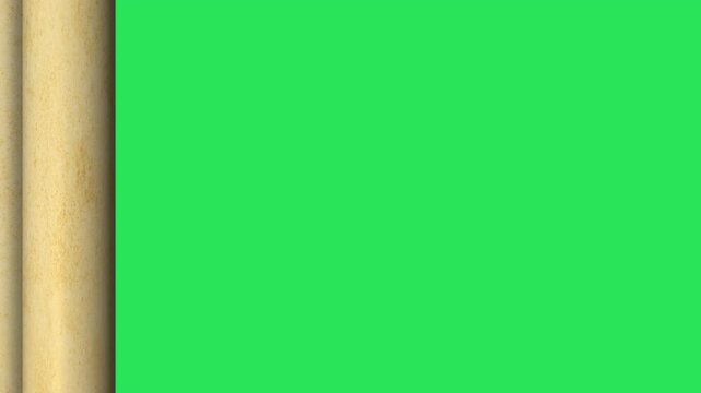 Old vintage curled paper scroll letter parchment opening closing animation ancient against green background video template