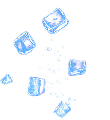 Fototapeta premium Colorful ice cubes splashing in clear water