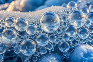 Sky reflection in water droplet with subtle ice texture