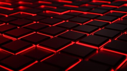 Obraz premium Glowing red geometric pattern on a dark background.