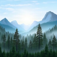 Misty Mountain Forest Landscape