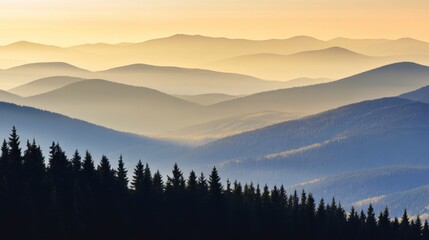Obraz premium Misty Mountain Range at Sunrise
