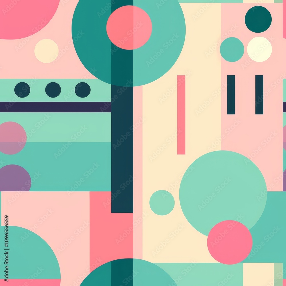 Poster dynamic composition of simple geometric shapes circles and squares in varying shades of one color