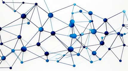 Abstract network diagram featuring connecting lines and nodes in shades of blue on white background