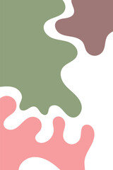 A minimalist abstract design featuring organic, flowing shapes in soft pastel colors, including muted green, pink, and beige. The shapes have a fluid, smooth texture, creating a calming and modern loo