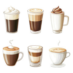 Variety of Coffee Drinks Isolated on Transparent Background