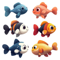 Fototapeta premium Colorful Cartoon Fish Collection on Transparent Background