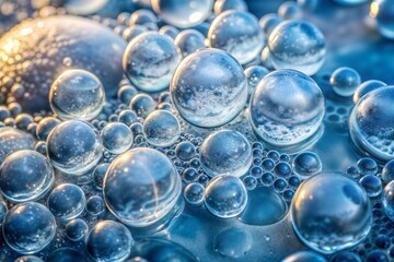 Macro water droplets forming abstract ice-like texture