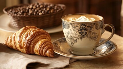 Freshly Roasted Coffee and Croissant Served in Elegant Bistro Style
