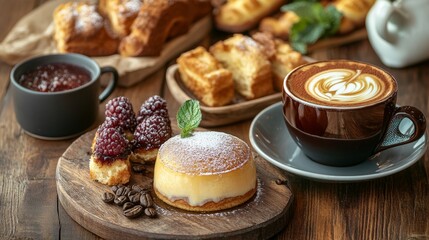 Indulgent Dessert Platter Paired with Dark Roast Coffee and Pastries